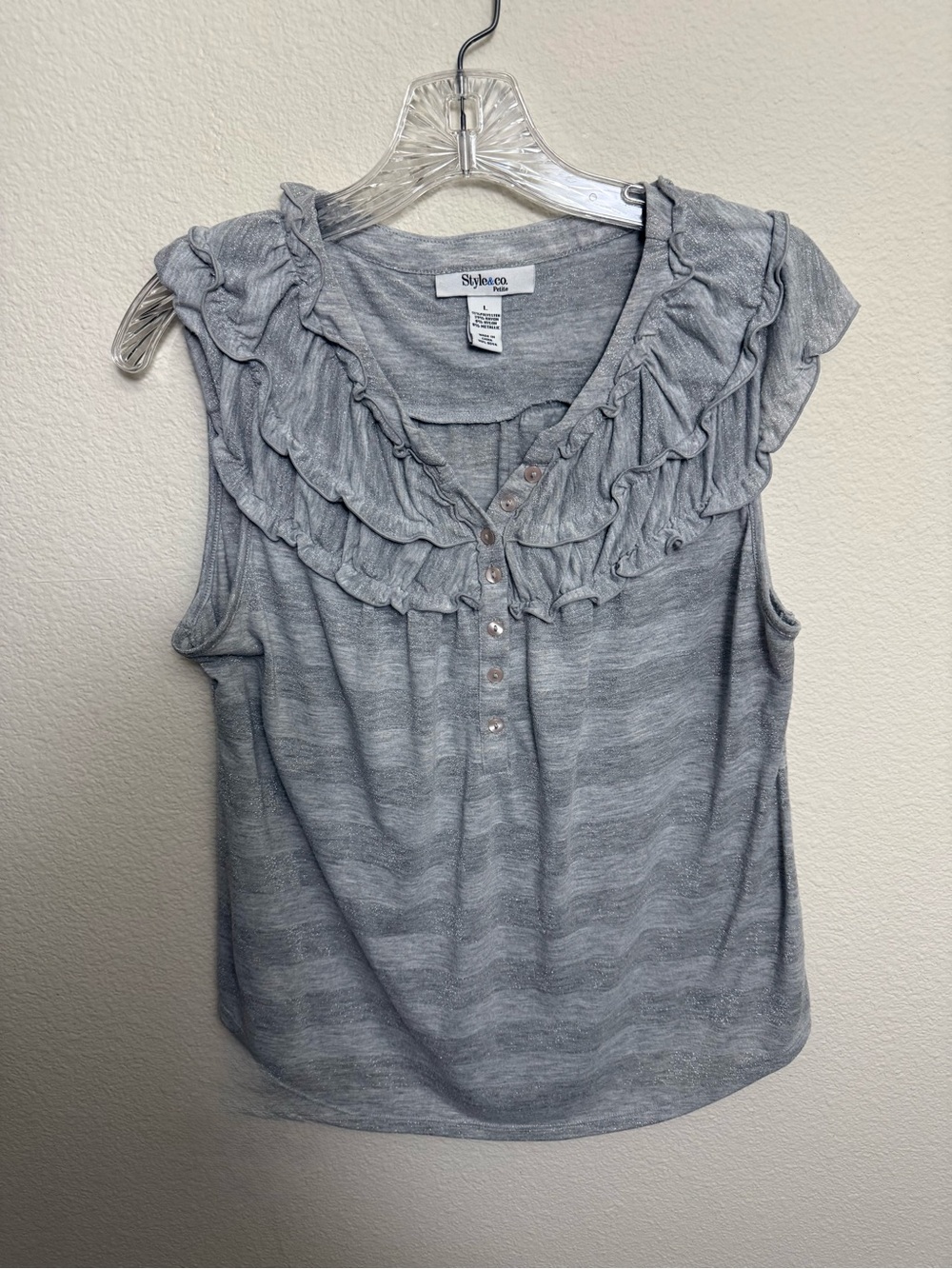 Style & Co. Heather Grey Ruffle Henley Tank
